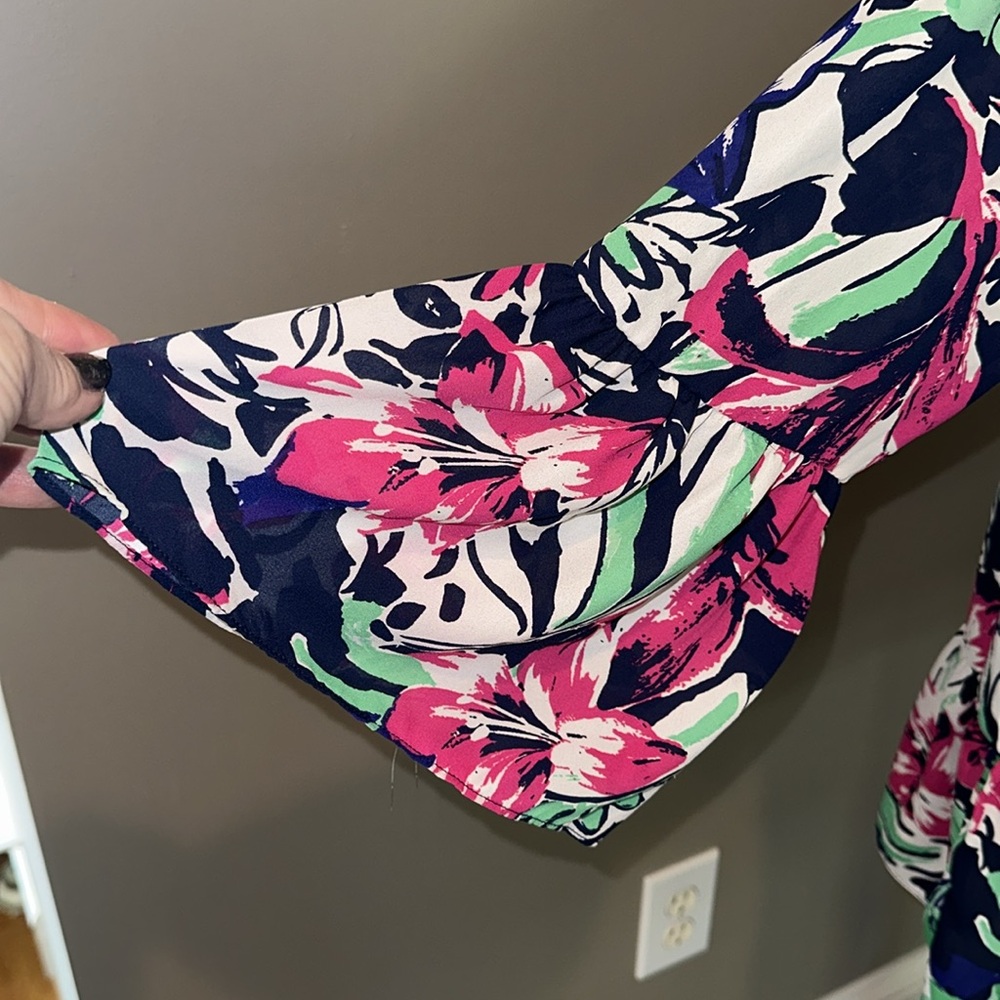 Pappagallo Spring Floral Peplum 3/4 Bell Sleeves Top size XL EUC